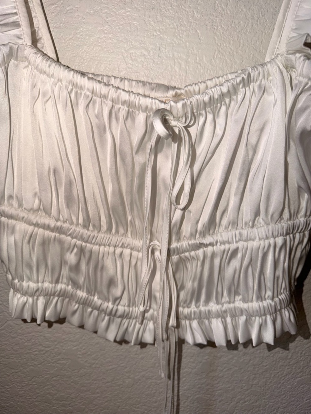 White Ruffled Drawstring Crop Tank - Picture 4 of 4
